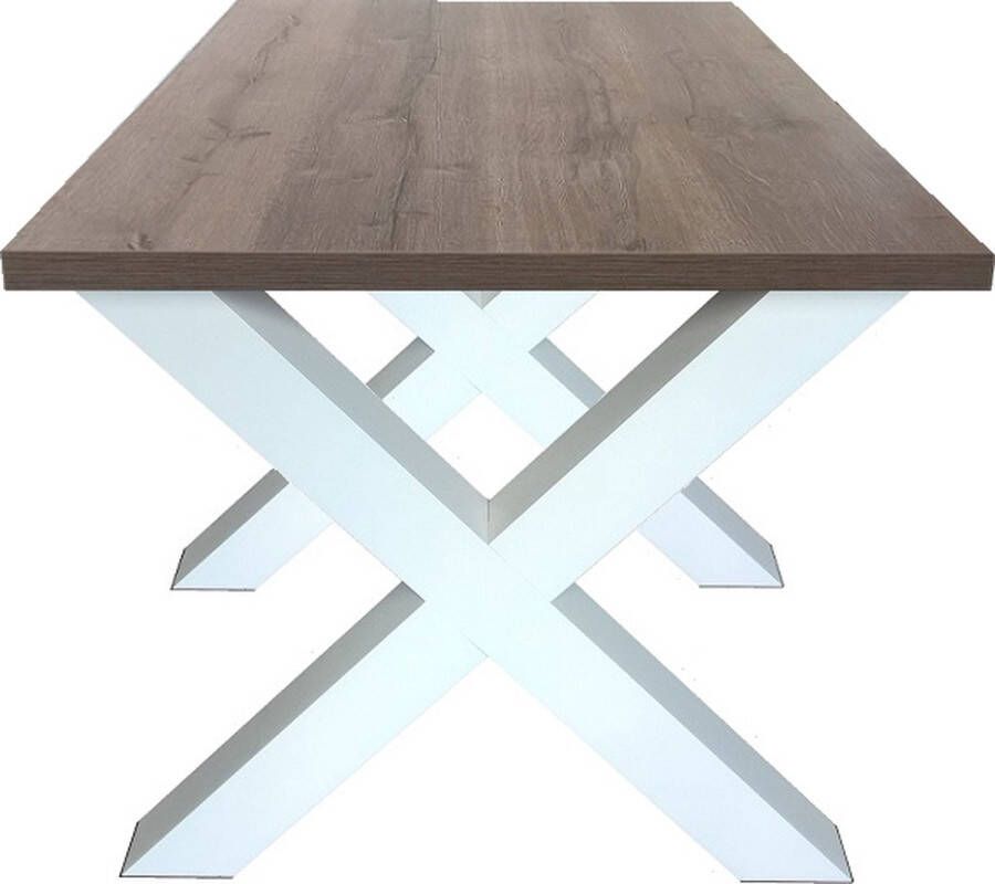 Ik Woon Modern Eettafel Milaan – Dark Castle Eiken – Wit – X Poot – Kruispoot – 90 x 195 cm