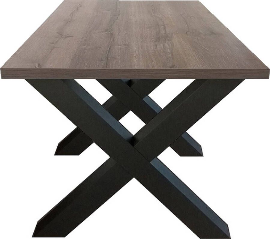 Ik Woon Modern Eettafel Milaan – Dark Castle Eiken – Zwart – X Poot – Kruispoot – 90 x 195 cm