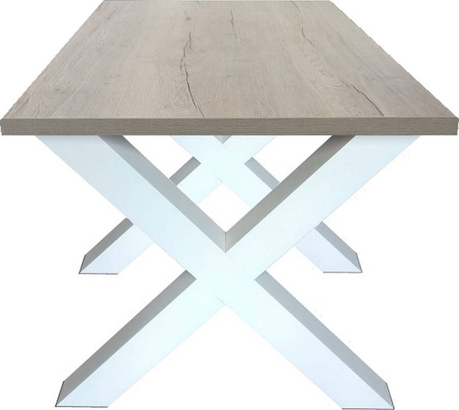 Ik Woon Modern Eettafel Milaan – White Halifax Eiken – Wit – X Poot – Kruispoot – 90 x 195 cm