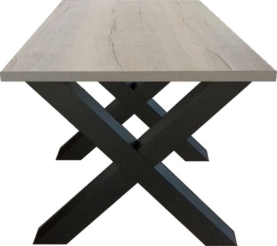Ik Woon Modern Eettafel Milaan – White Halifax Eiken – Zwart – X Poot – Kruispoot – 90 x 195 cm
