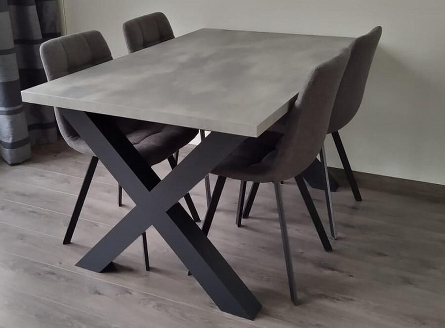 Ik Woon Modern Eettafel Milaan Kruispoot X poot Betonlook Zwart Onderstel 90 x 195 cm