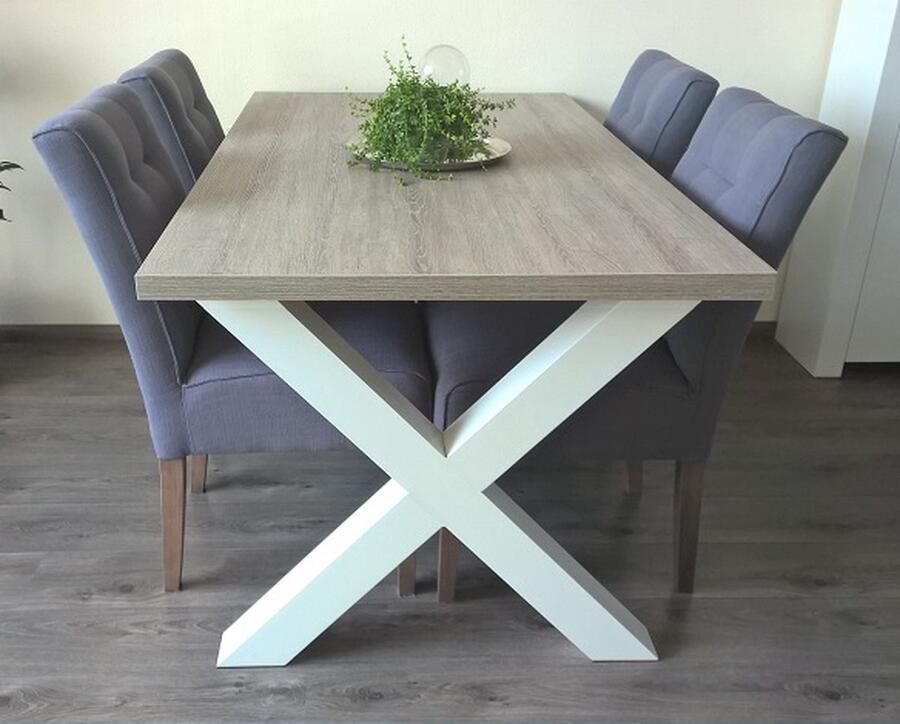 Ik Woon Modern Eettafel Milaan Kruispoot X poot Grijs Eiken Wit Onderstel 90 x 180 cm