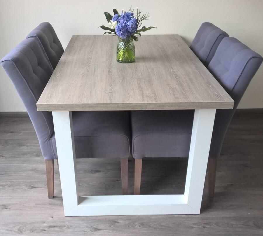 Ik Woon Modern Eettafel Milaan Upoten Upoot Grijs Eiken Wit Onderstel 90 x 180 cm