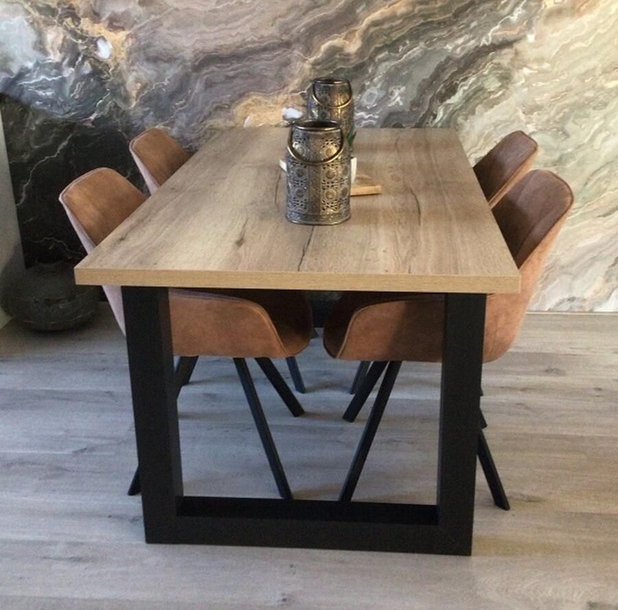 Ik Woon Modern Eettafel Milaan Upoten Upoot Natural Halifax Zwart Onderstel 90 x 140 cm