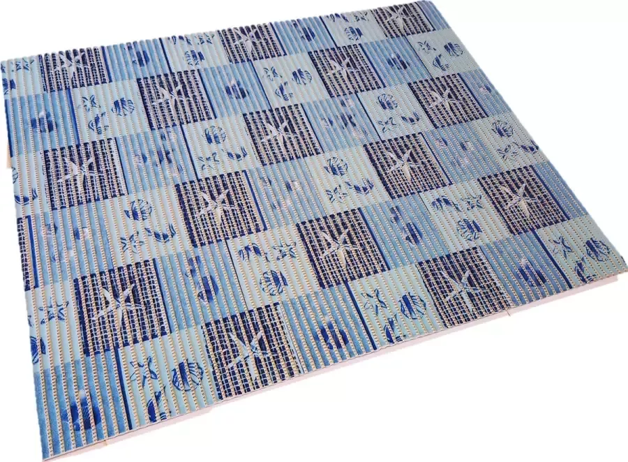Ikado Antislipmat op maat blauw schelpen en zeesterren 65 x 600 cm