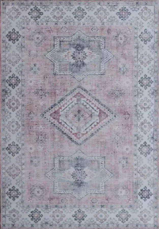 Ikado Vintage tapijt bedrukt roze 60 x 110 cm