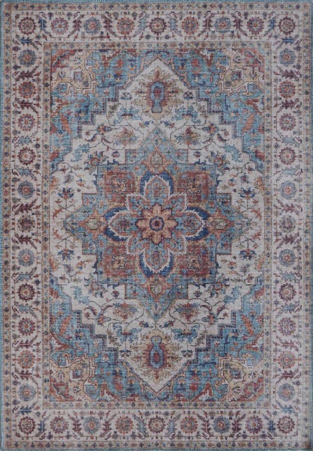 Ikado Vintage tapijt met medaillon bedrukt blauw 120 x 180 cm