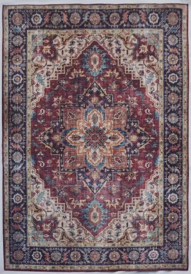 Ikado Vintage tapijt met medaillon bedrukt bordeaux 60 x 110 cm