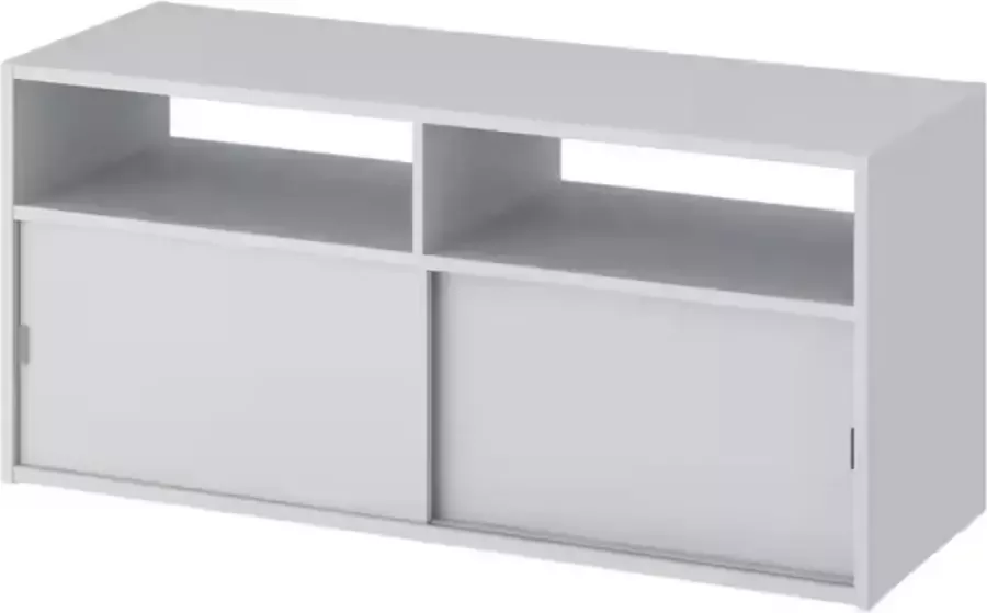 Ikea SPIKSMED Tv-meubel Tv-Tafel Lichtgrijs 97x32 cm Woonkamer Open gesloten bergruimte Schuifdeuren Spaanplaat Papierfolie Acrylverf