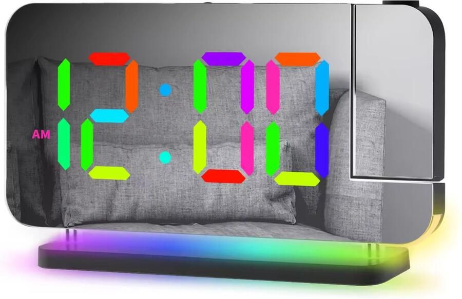 Ikello Digitale led kleuren spiegel wekker bureau klok met nachtlampprojector projectie voor thuis kantoor slaapkamer wekker kinderen- Projectiewekker Digitale klok Digitale wandklok Woonkamer - Foto 2