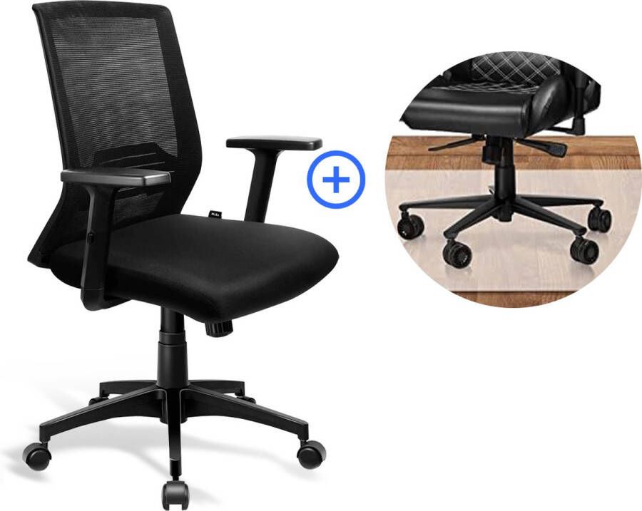 IKIDO Bureaustoel met wielen Met gaas en soft zitting Voor thuiskantoor en aan bureau Zwarte draaistoel