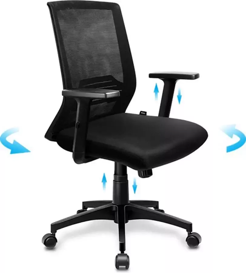 IKIDO Bureaustoel met wielen Met gaas en soft zitting Voor thuiskantoor en aan bureau Zwarte draaistoel