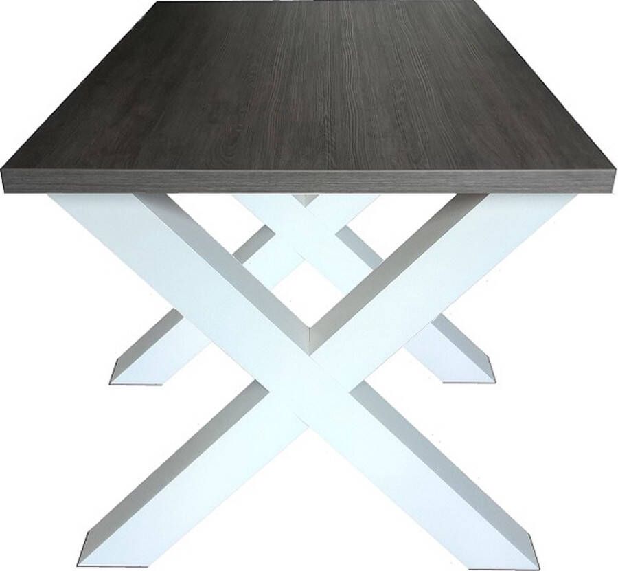 Ikwoonmodern Eettafel Milaan – Donker Bruin Grijs Eiken – Wit – X Poot – Kruispoot – 90 x 195 cm