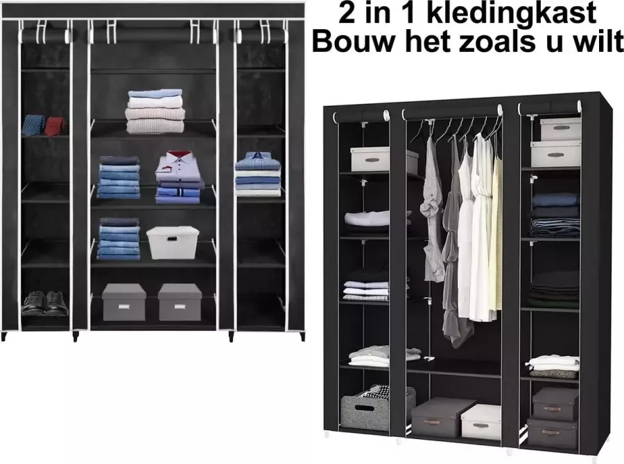 IMPAQT 2 in 1 opvouwbare garderobe Kledingkast 176 cm Bouw zoals u zelf wil Zwart