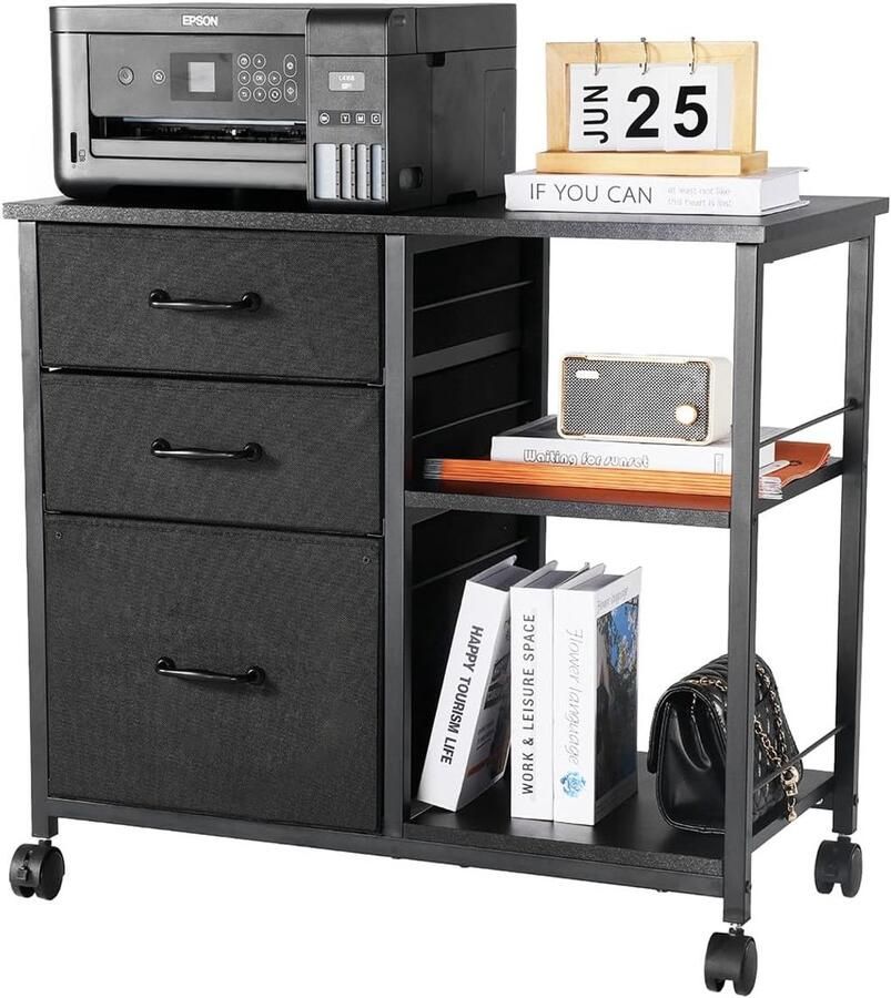 Imperatoris Archiefkast met Wielen 3 Laden en 2 Open Planken Kantoorkast Ladeblok Bureau Dossierkast Bureaukast Opbergkast Voorraadkast Boekenkast Bijzettafel Armoire de Bureau 75 x 40 x 68 cm Zwart