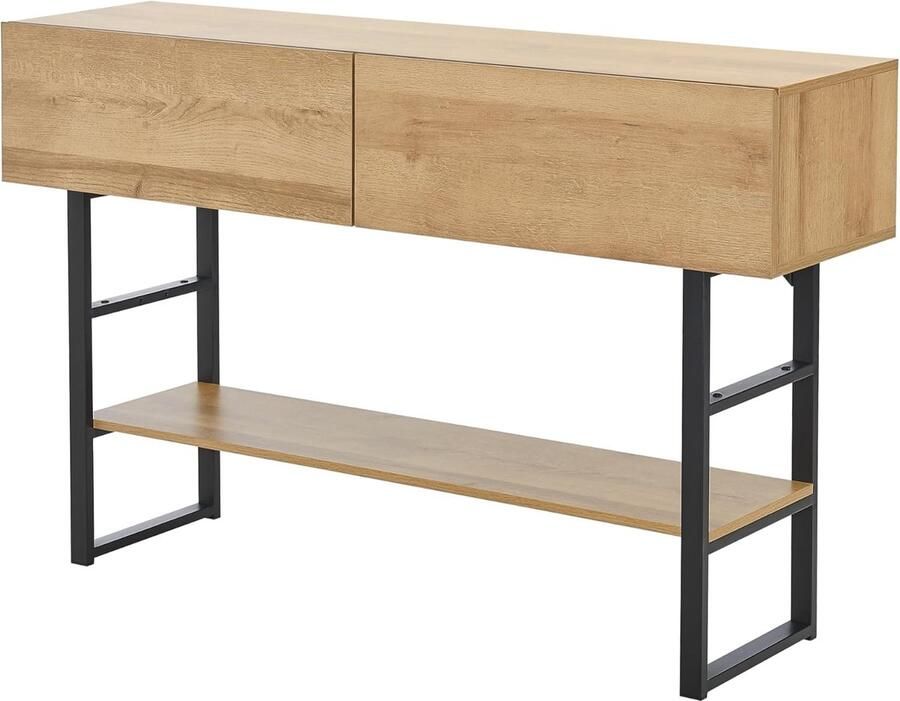 Imperatoris Consoletafel met 2 Laden en 1 Legplank Haltafel met Lades Sidetable met Lades Wandtafel Console Tafel Dressoirtafel Sidetafel Bijzettafel Industrieel 30 x 120 x 75 cm Eiken en Zwart