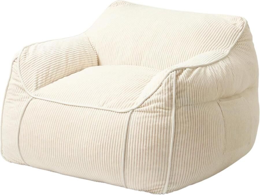 Imperatoris Corduroy Zitzak met Vulling Waterbestendige Ergonomische Zitzakken voor Buiten en Binnen Wasbare Zitzak voor Volwassenen en Kind Zitzak Stoel 110 x 100 x 80 cm Gebroken Wit