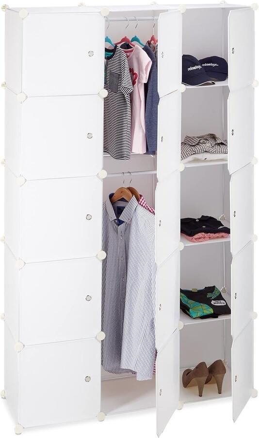 Imperatoris Dressing Kasten met 11 Vakken en 2 Kledingroedes Kledingkast Kledingkasten Slaapkamer Organizer 110 x 37 x 181 cm Wit