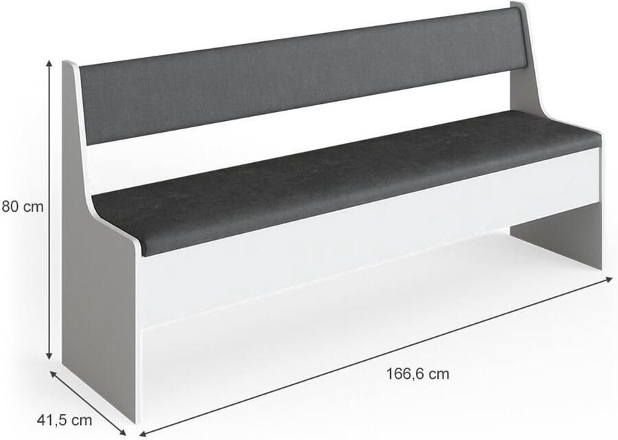 Imperatoris Eetkamerhoekbank Roman Wit Antraciet – Extra Ruime Hoekbank 166 x 42 cm – Comfortabele Zitplek voor Eetkamer