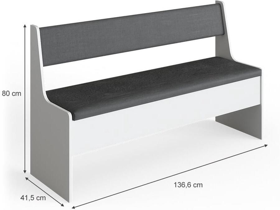 Imperatoris Eetkamerhoekbank Roman Wit Antraciet – Ruime Hoekbank 136 x 42 cm – Stijlvolle Zitplek voor Eetkamer