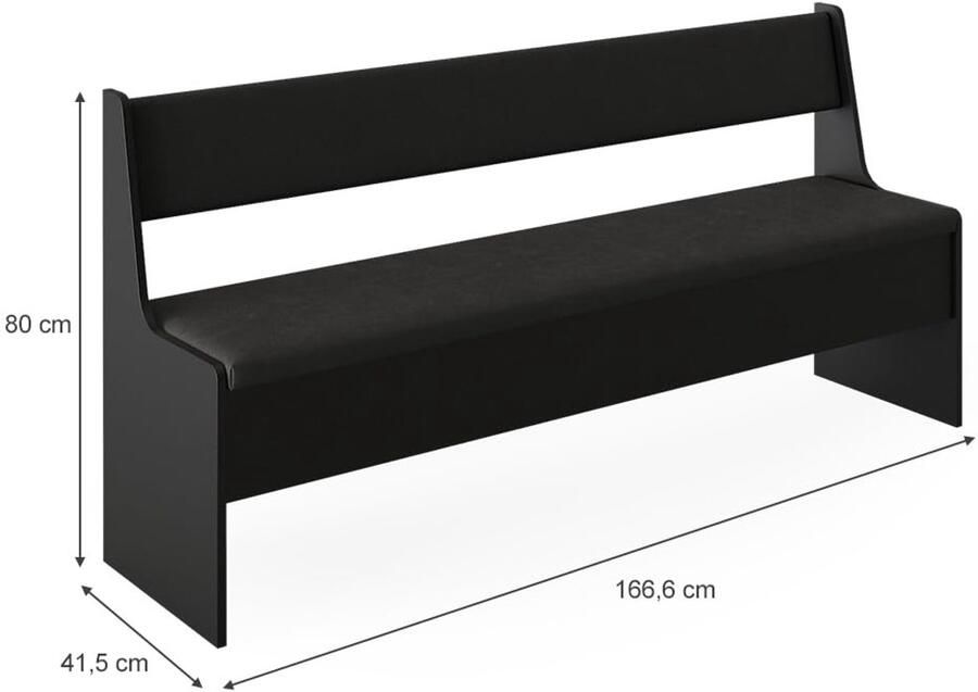 Imperatoris Eetkamerhoekbank Roman Zwart – Extra Ruime Hoekbank 166 6 x 41 5 cm – Comfortabele Zitplek voor Eetkamer