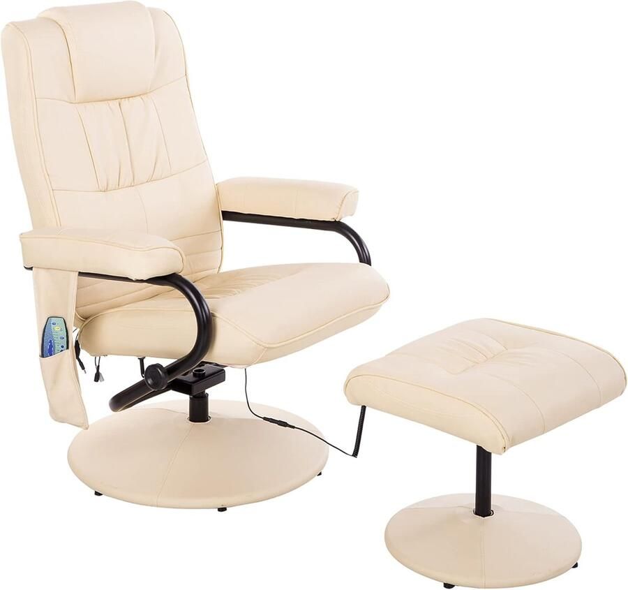 Imperatoris Elektrische Massagestoel met Ligfunctie en Voetensteun – Comfortabele Draaibare Relaxstoel met Massagefunctie – Luxe Fauteuil van Synthetisch Materiaal in Beige