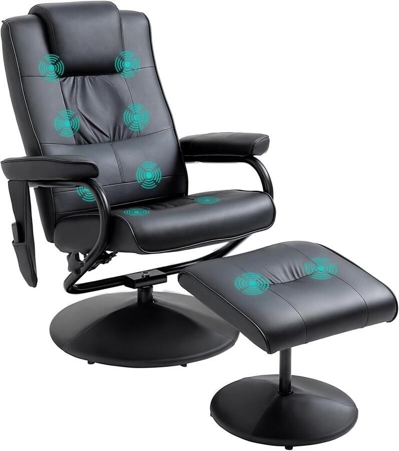 Imperatoris Elektrische Massagestoel met Ligfunctie en Voetensteun – Comfortabele Draaibare Relaxstoel met Massagefunctie – Luxe Fauteuil van Synthetisch Materiaal in Zwart