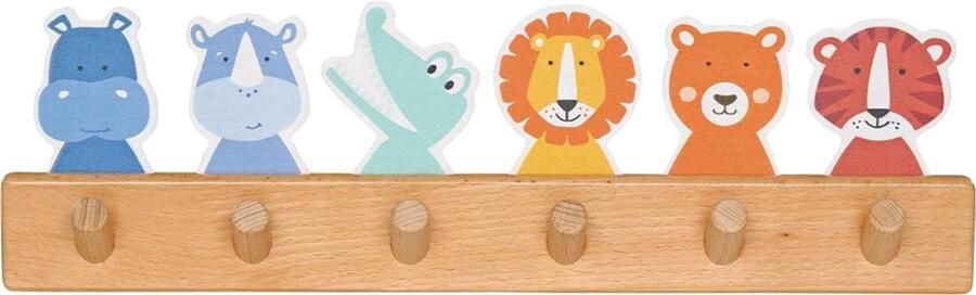 Imperatoris Kinderkapstok met 6 Haken Wandkapstok Hangend met Dierenkoppen Handdoekrek Kapstok Muur of Deur Muurkapstok voor Kinderkamer 40 x 12 cm Bruin