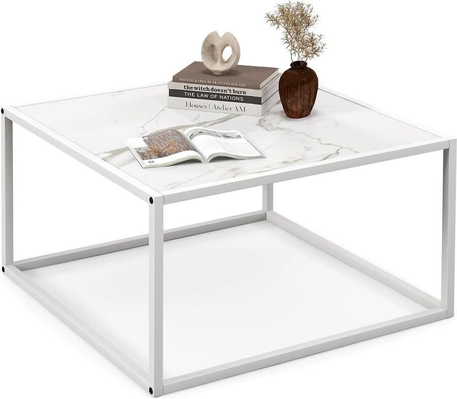 Imperatoris -kunstmatig Marmeren Salontafel- Eettafel met Metalen Poten Marmer Look tafel- Geschikt voor Eetkamers en Woonkamers wit