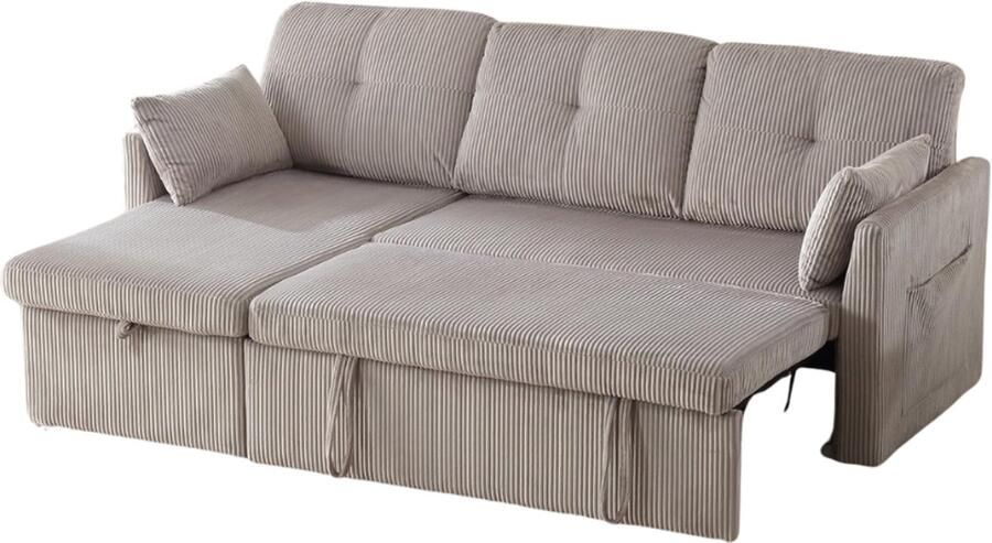 Imperatoris L-vormige Slaapbank met Opbergstoelen 3-Zitsbank met Armleuningzakken Uitklapbaar Zetelbed Logeerbed Slaapfunctie Hoekbank Bedbank met Kussen Vouwbed 206 x 106 x 66-88 cm Lichtgrijs