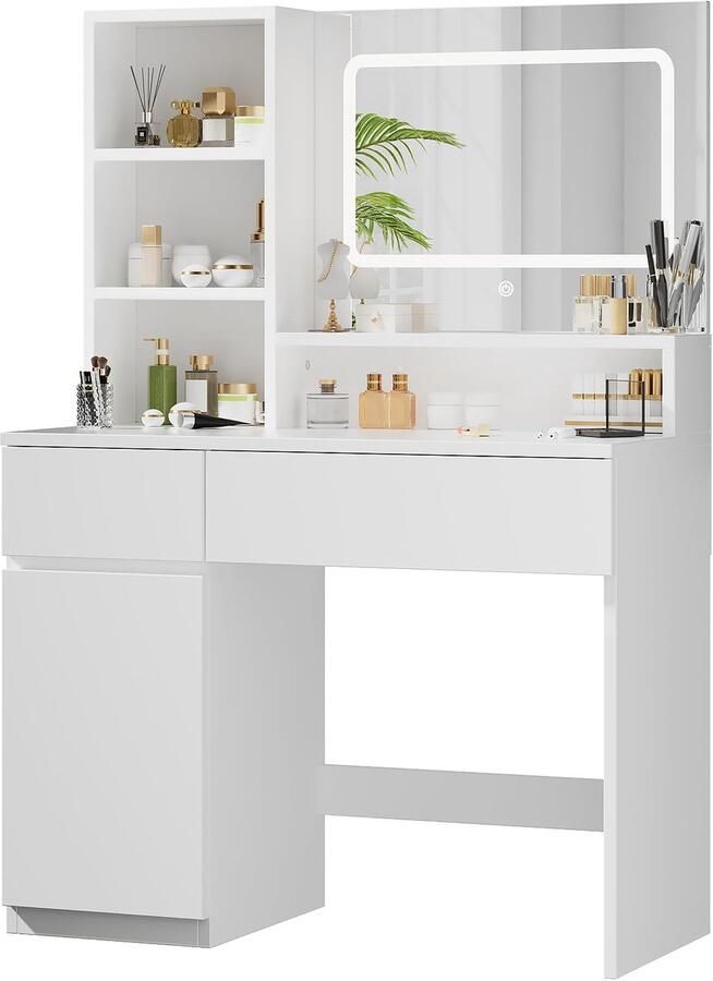 Imperatoris Make-up Tafel met Spiegel en LED Verlichting – Verstelbare Helderheid 3 Opbergvakken 2 Lades – Modern Make-up Bureau met Veiligheidsbescherming