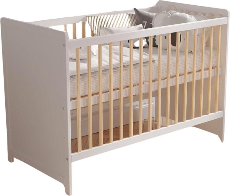 Imperatoris Massief Houten Kinderbed Moderne Stijl Peuterbed- Babybed voor Ki- Veilige Slaapomgeving Meisjes en Jongens -Jeugdbed- Kinderbed voor Woonkamer omvormbaar-Dennenhout- wit 120x60 cm