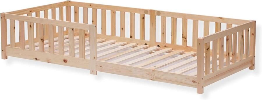 Imperatoris Massief Houten Kinderbed Moderne Stijl Peuterbed- Babybed voor Ki- Veilige Slaapomgeving Meisjes en Jongens Grenen Houten -Jeugdbed- Kinderbed voor Woonkamer -Cabin Bed- valbescherming en lattenbodem-natuur 200x90 cm