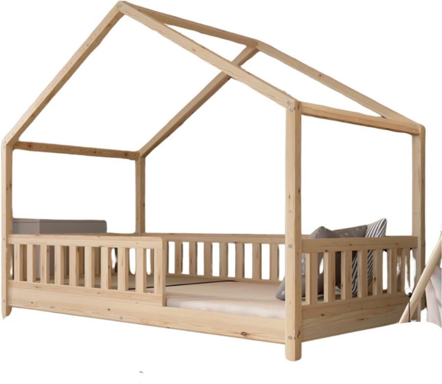 Imperatoris Massief Houten Kinderbed Moderne Stijl Peuterbed- Babybed voor Ki- Veilige Slaapomgeving Meisjes en Jongens Grenen Houten -Jeugdbed- Kinderbed voor Woonkamer -Cabin Bed 200x140 cm