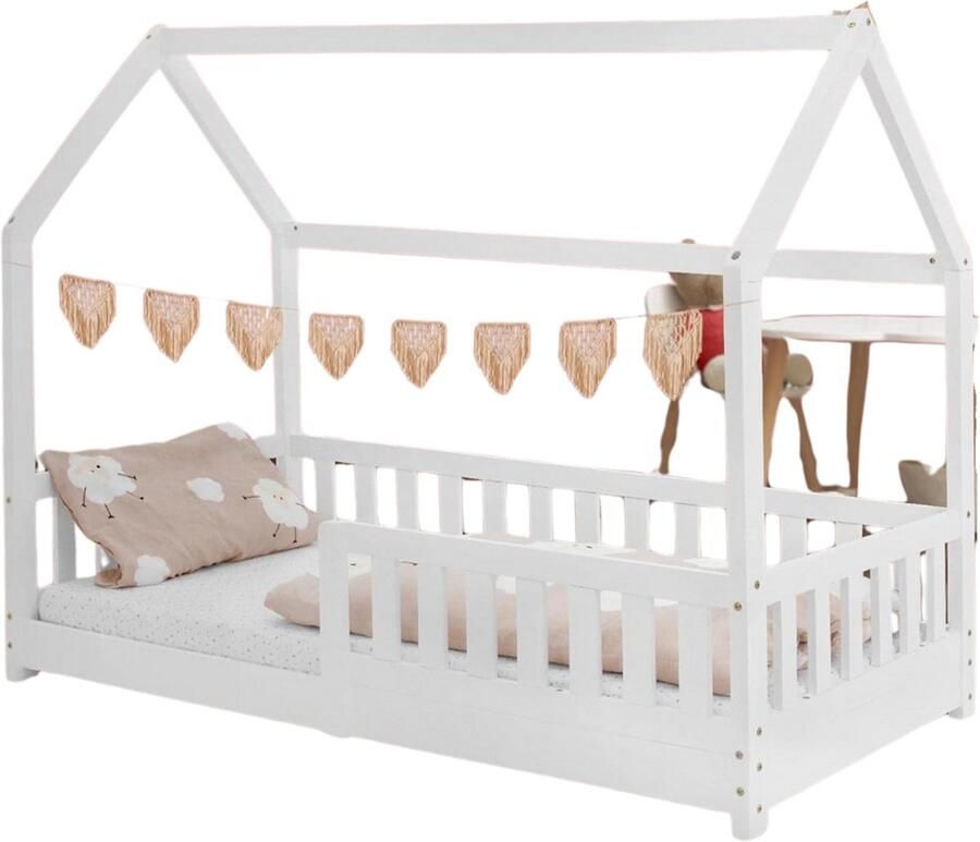 Imperatoris Massief Houten Kinderbed Moderne Stijl Peuterbed- Babybed voor Ki- Veilige Slaapomgeving Meisjes en Jongens Grenen Houten -Jeugdbed- Kinderbed voor Woonkamer -Cabin Bed- dak en lattenbodem- wit 165x88 cm