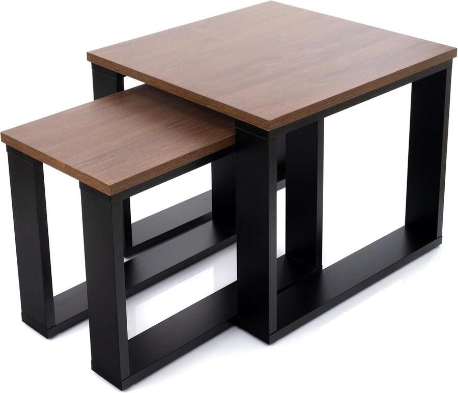 Imperatoris Salontafel Set van 2 Geschikt voor Woonkamer Thuiskantoor & Buiten Stijlvolle Salon Tafel en Sidetable Zwart Frame Hout 50 x 50 x 42 cm