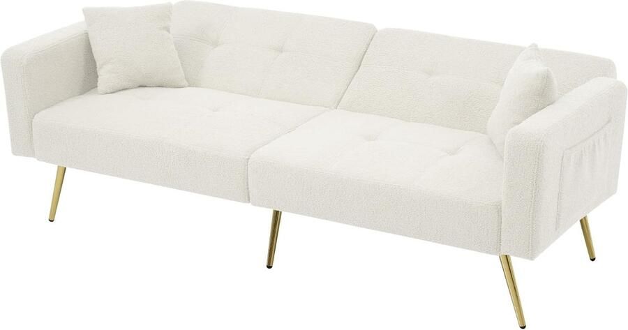 Imperatoris Slaapbank met Kussens en Zijdelingse Opbergzakken 2-Zitsbank Uitklapbaar Zetelbed Logeerbed Slaapfunctie Hoekbank Bedbank Vouwbed 64 x 175 x 72 cm Wit