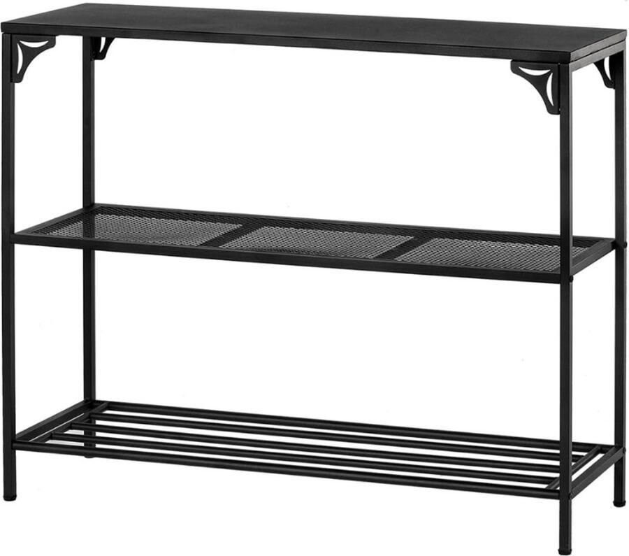 Imperatoris Smalle Consoletafel met 2 Planken Salontafel Entreetafel Haltafel Sidetable Wandtafel Dressoirtafel Sidetafel Gangtafel Banktafel Bijzettafel Industrieel 100 x 30 x 80 cm Zwart