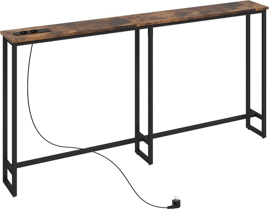 Imperatoris Smalle Consoletafel met Stopcontacten en USB Salontafel Entreetafel Haltafel Sidetable Wandtafel Console Tafel Dressoirtafel Sidetafel Gangtafel Banktafel Bijzettafel Industrieel 160 x 20 x 80 cm Bruin