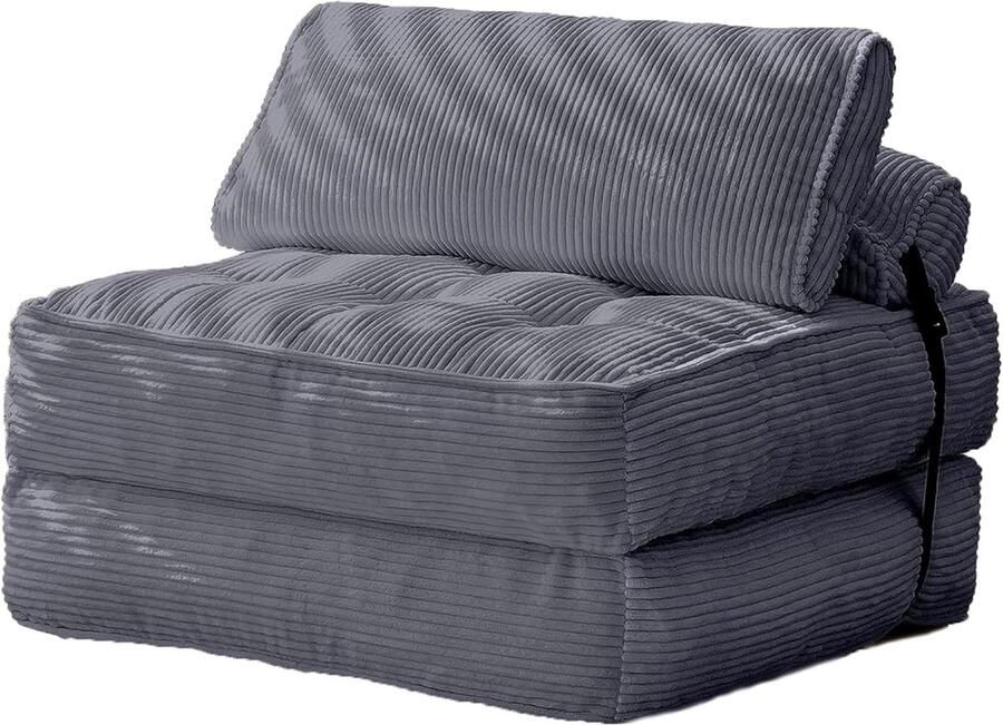 Imperatoris Uitklapbare Slaapstoel 1 Persoons met Verstelbare Rugleuning en Kussen Corduroystof Slaapfauteuil Slaap Stoel met Slaapfunctie Stoelbed Zetelbed Vouwbed Slaapbank Logeerbed Bedbank 85.9 x 85.9 x 39.9 cm Donkergrijs