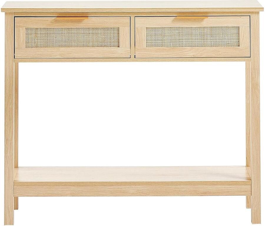 Imperatoris Verpletterde Diamant Gespiegelde Consoletafel met 2 Rotan Laden en Rek Haltafel met Lades Sidetable met Lades Wandtafel Console Tafel Dressoirtafel Sidetafel Bijzettafel Industrieel 100 x 30 x 82 cm Eiken