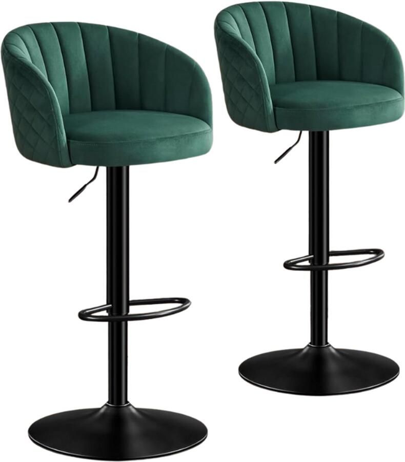 Imperatoris Verstelbare Barstoel met Rugleuning en Armleuningen Industrieel Design- stoel voor Keuken- binnen en Buiten- met Voetsteun Comfortabele- Verstelbare hoogte-360 draaibaar-Melk Fluwelen Stof-set van 2 Barkruk-Groen