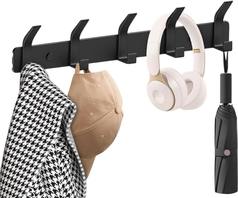 Imperatoris Wandkapstok Matzwart met 5 Haken Kapstok Aluminium Muurkapstok Handdoekrek Kapstok Haken Kapstokken Deur Kapstok Hangend met Bevestigingsmateriaal 37 x 6.7 x 3.5 cm