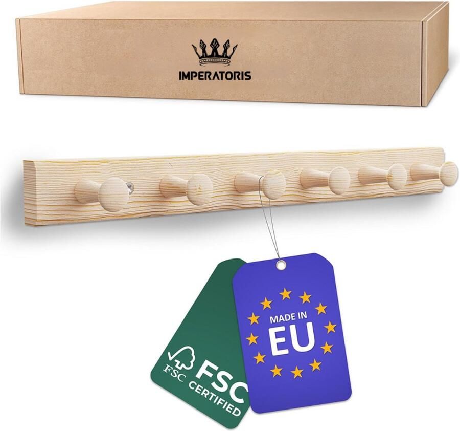 Imperatoris Wandkapstok Pijnboom met 6 Haken Kapstok Hout Muurkapstok Handdoekrek Kapstok Haken Kapstokken Deur Kapstok Hangend met Bevestigingsmateriaal 35 x 5 x 3.5 cm