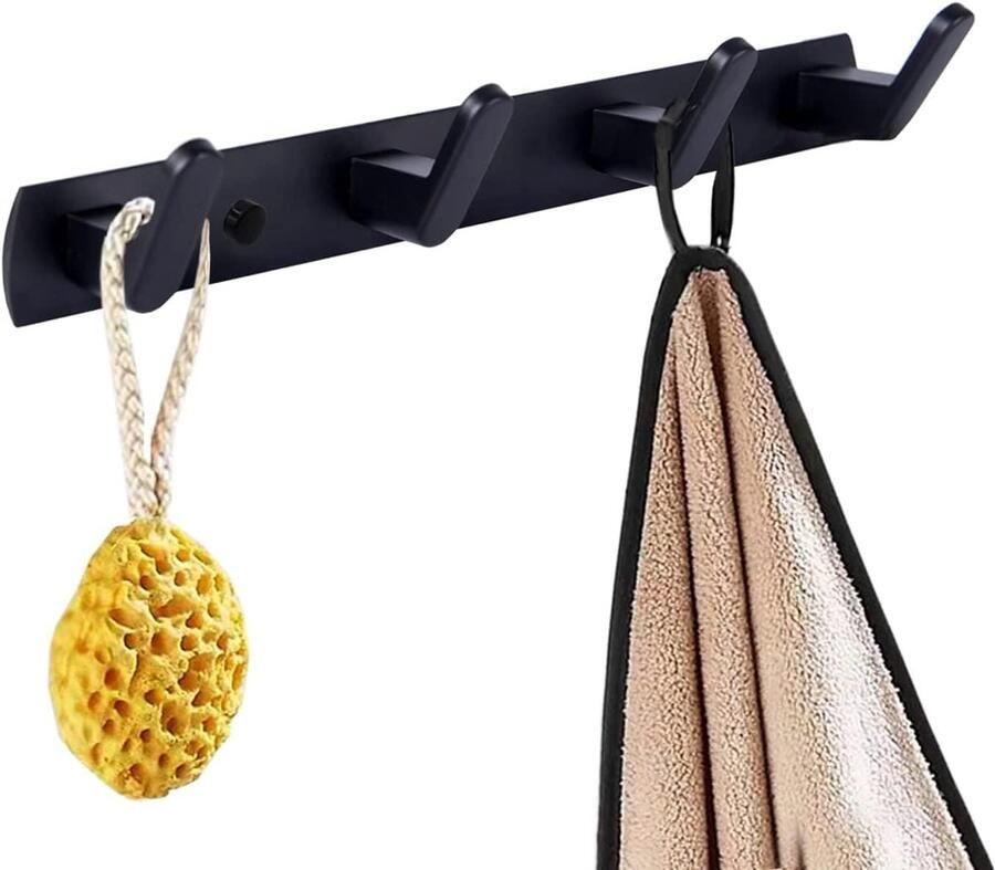 Imperatoris Wandkapstok Zwart met 4 Haken Kapstok Metaal Muurkapstok Handdoekrek Kapstok Haken Kapstokken Deur Kapstok Hangend met Bevestigingsmateriaal 30.5 x 7 x 3 cm