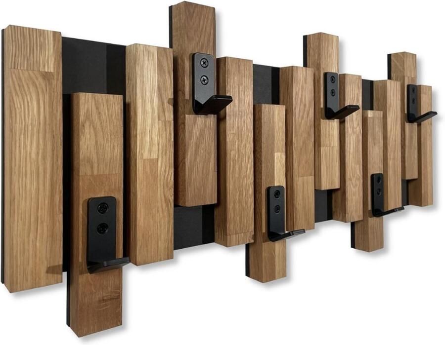 Imperatoris Wandkapstok Zwart Eiken met 6 Haken Kapstok Hout Muurkapstok Handdoekrek Kapstok Haken Kapstokken Deur Kapstok Hangend met Bevestigingsmateriaal 60 x 3.5 x 30 cm