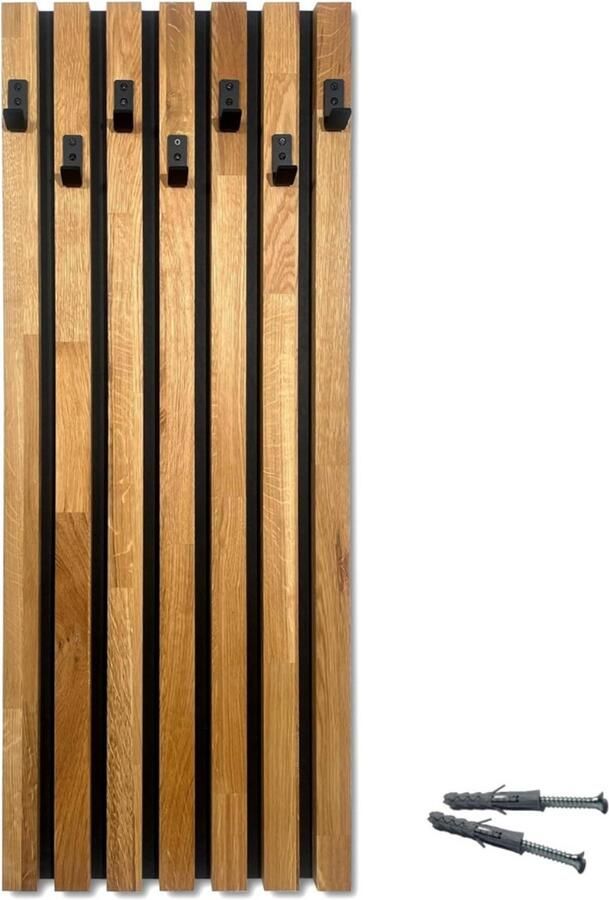 Imperatoris Wandkapstok Zwart Eiken met 7 Haken Kapstok Hout Muurkapstok Handdoekrek Kapstok Haken Kapstokken Deur Kapstok Hangend met Bevestigingsmateriaal 40 x 2.6 x 98 cm