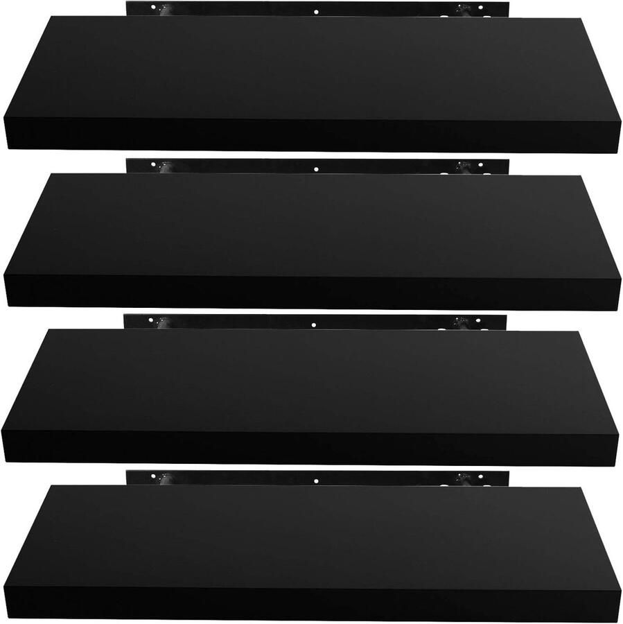 Imperatoris Wandplank 4 Stuks Wandplank Zwevend van Samengesteld Hout Wandrek Hoek Boekenplank Boekenrek Muurplank Wandrek voor Slaapkamer 3.8 x 40 x 23 cm Zwart