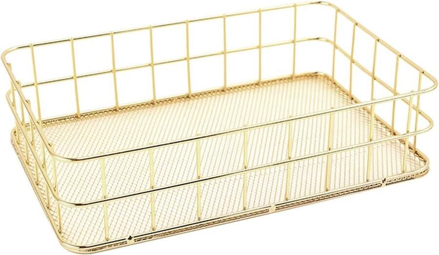 Imperiaal Goud Draadmand Rechthoekig Opbergmand voor Badkamer Bureau en Hangend Metalen Mand Groot formaat 24 5 x 16 5 x 6 5 cm