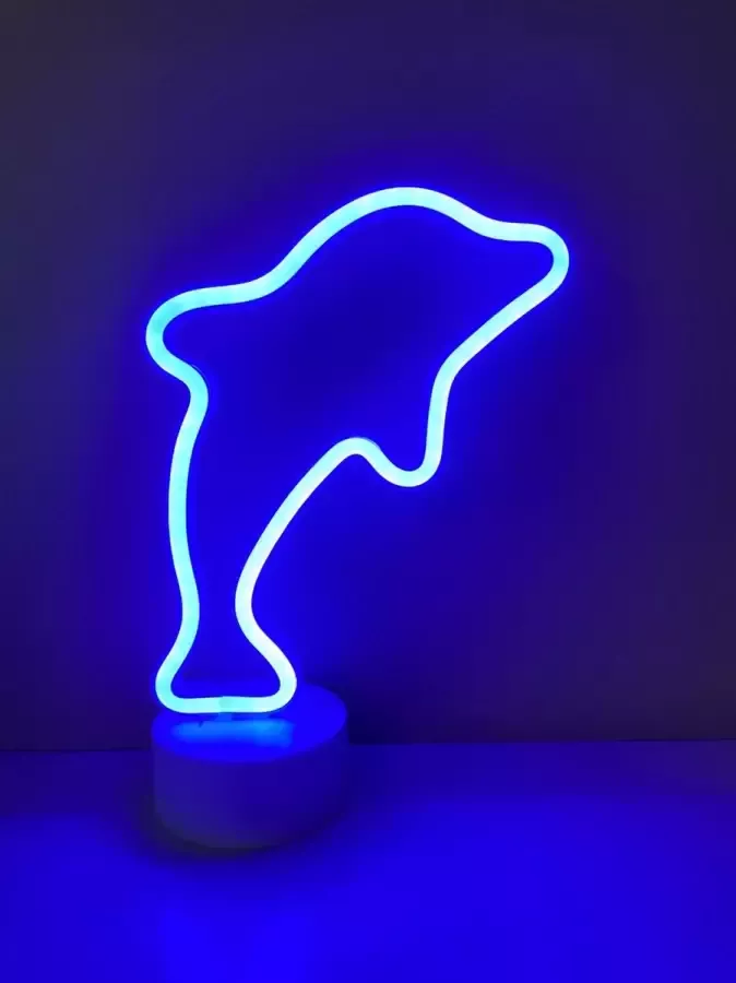 Impuls LED dolfijn met neonlicht blauw neon licht Op batterijen en USB hoogte 26.5 x 17 x 8.5 cm Tafellamp Nachtlamp Decoratieve verlichting Woonaccessoires